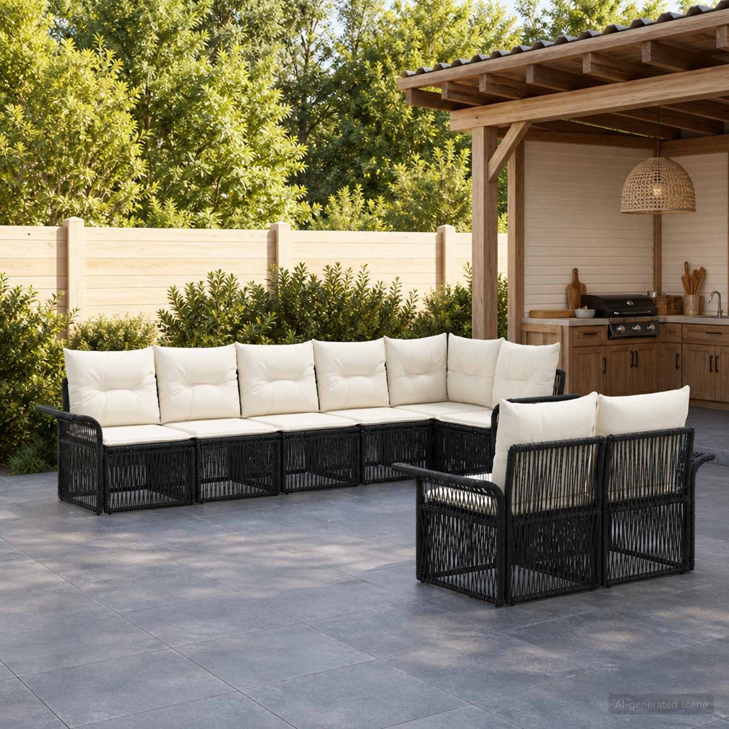 Set Divano da Giardino 8 pcs Nero polyrattan | homemem39