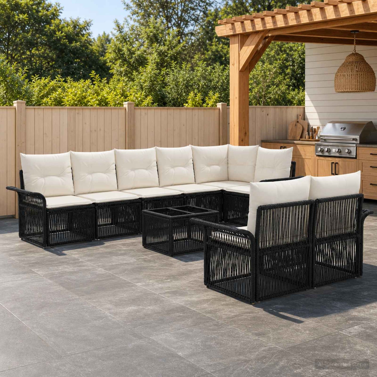 Set Divano da Giardino 9 pcs Nero polyrattan | homemem39