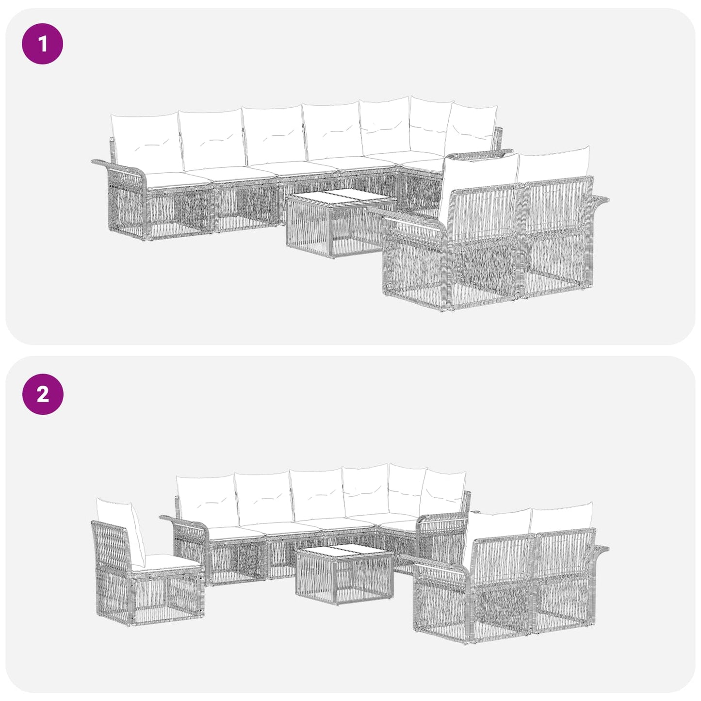 Set Divano da Giardino 9 pcs Nero polyrattan | homemem39