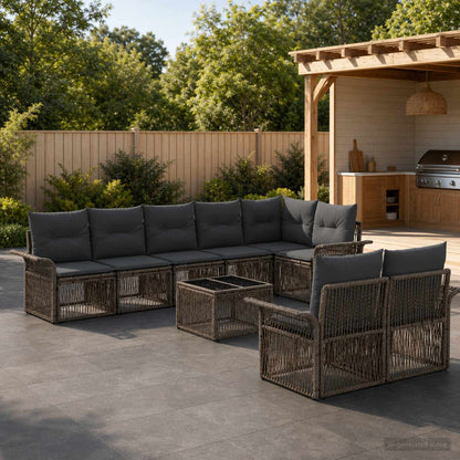 Set Divano da Giardino 9 pcs Grigio polyrattan | homemem39