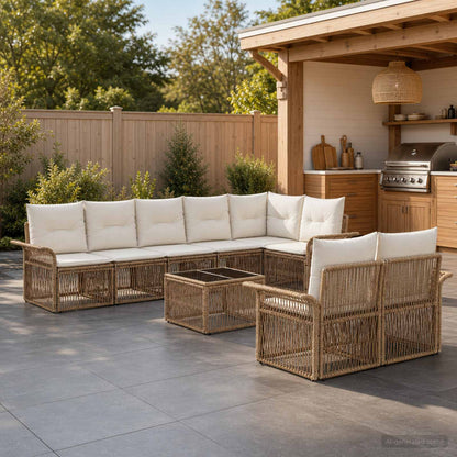 Set Divano da Giardino 9 pcs Beige polyrattan | homemem39