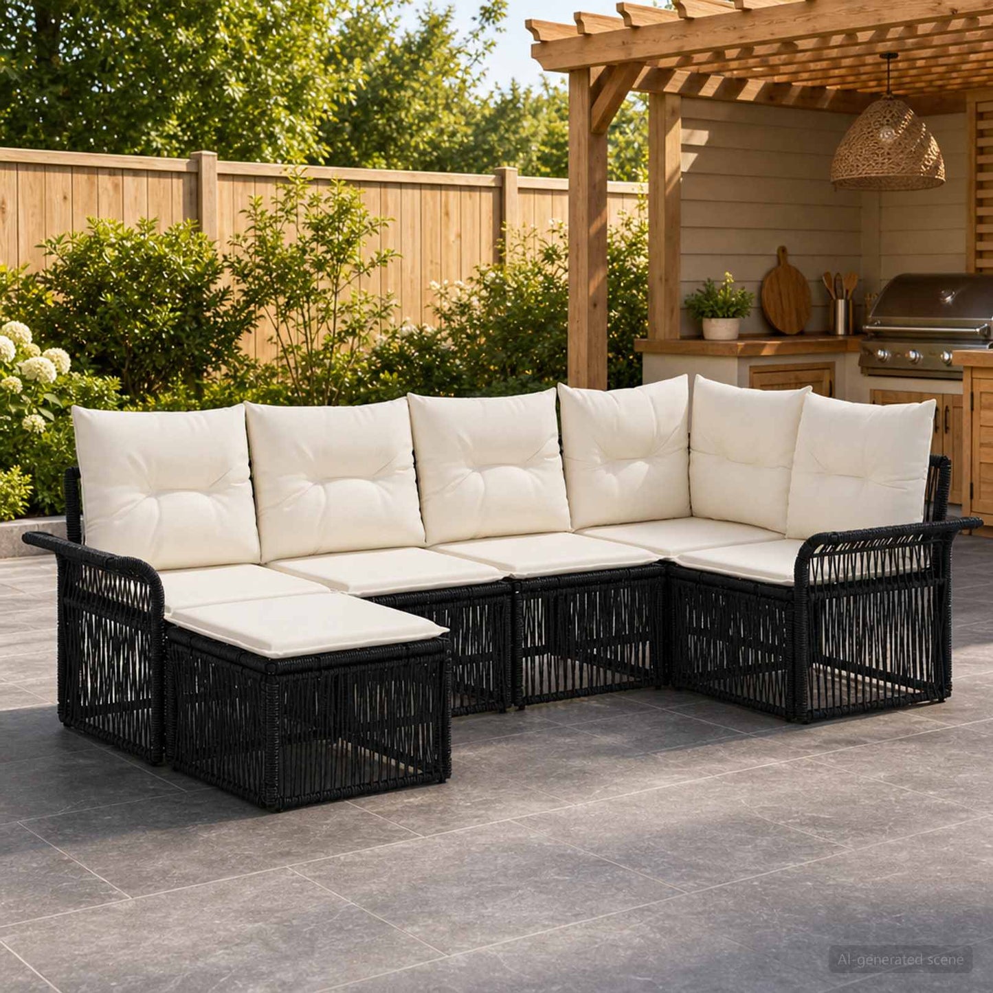 Set Divano da Giardino 6 pcs Nero polyrattan | homemem39