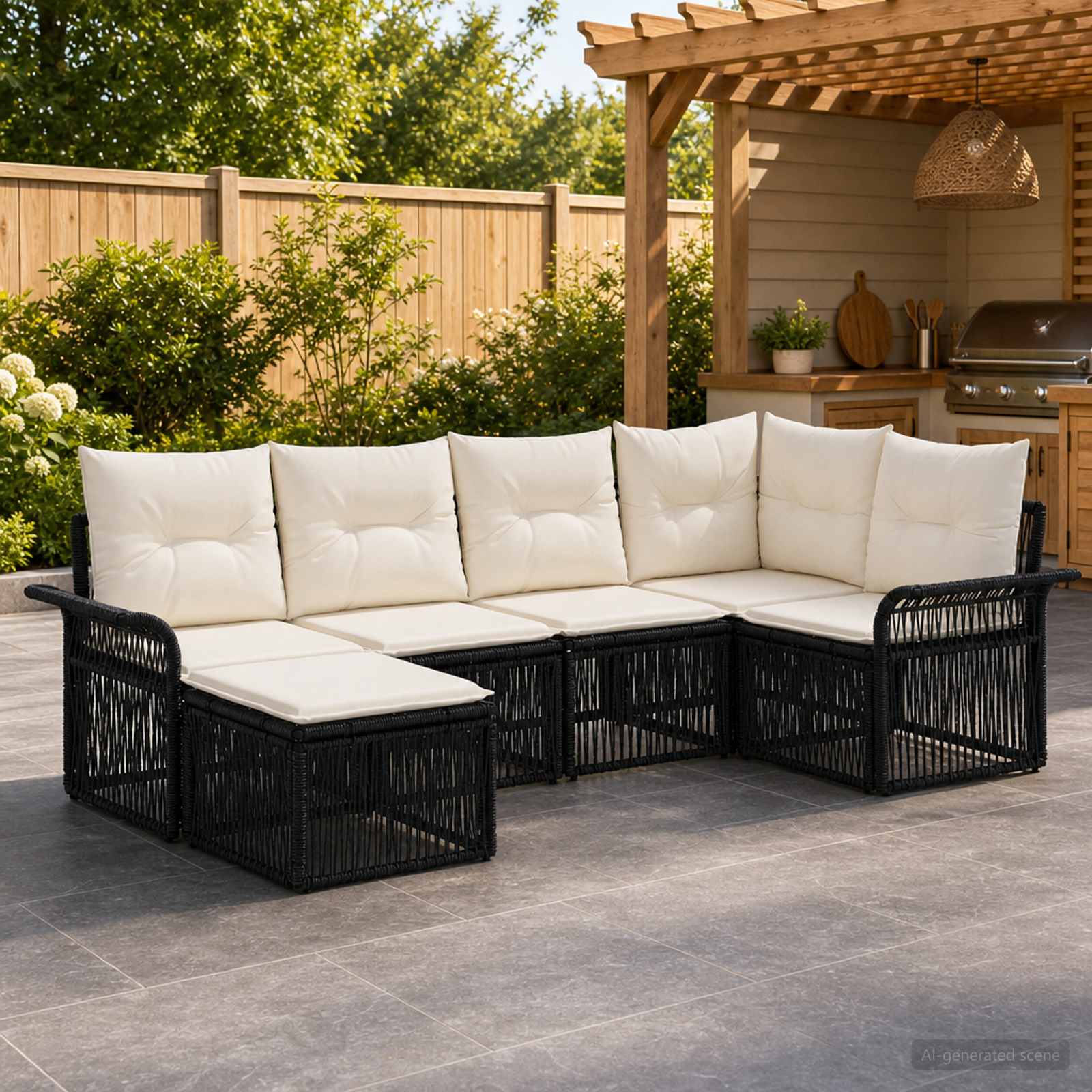 Set Divano da Giardino 6 pcs Nero polyrattan | homemem39