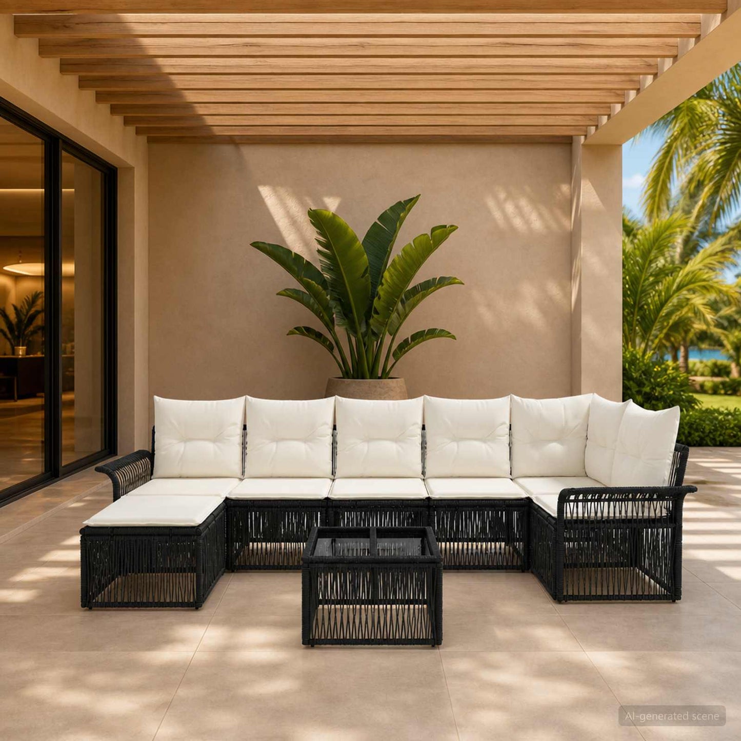 Set Divano da Giardino 8 pcs Nero polyrattan | homemem39