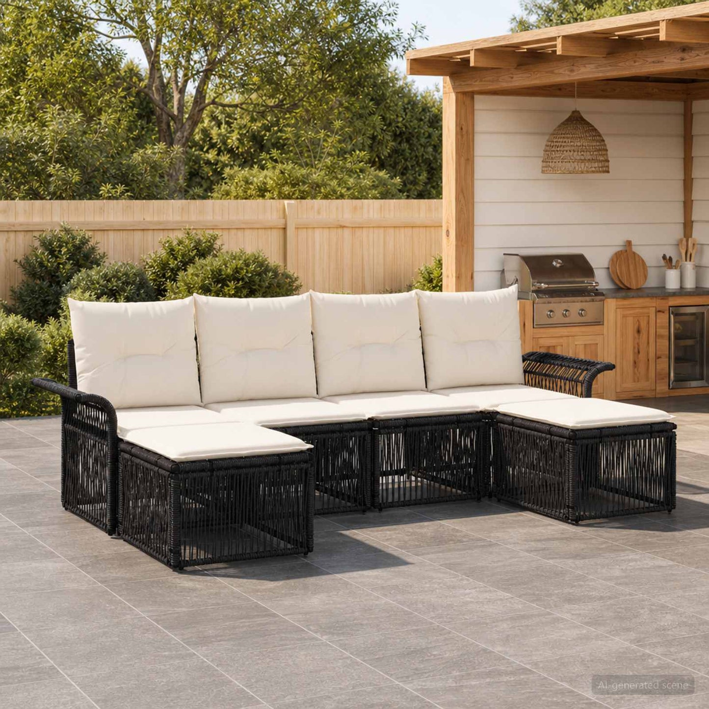 Set Divano da Giardino 6 pcs Nero polyrattan | homemem39