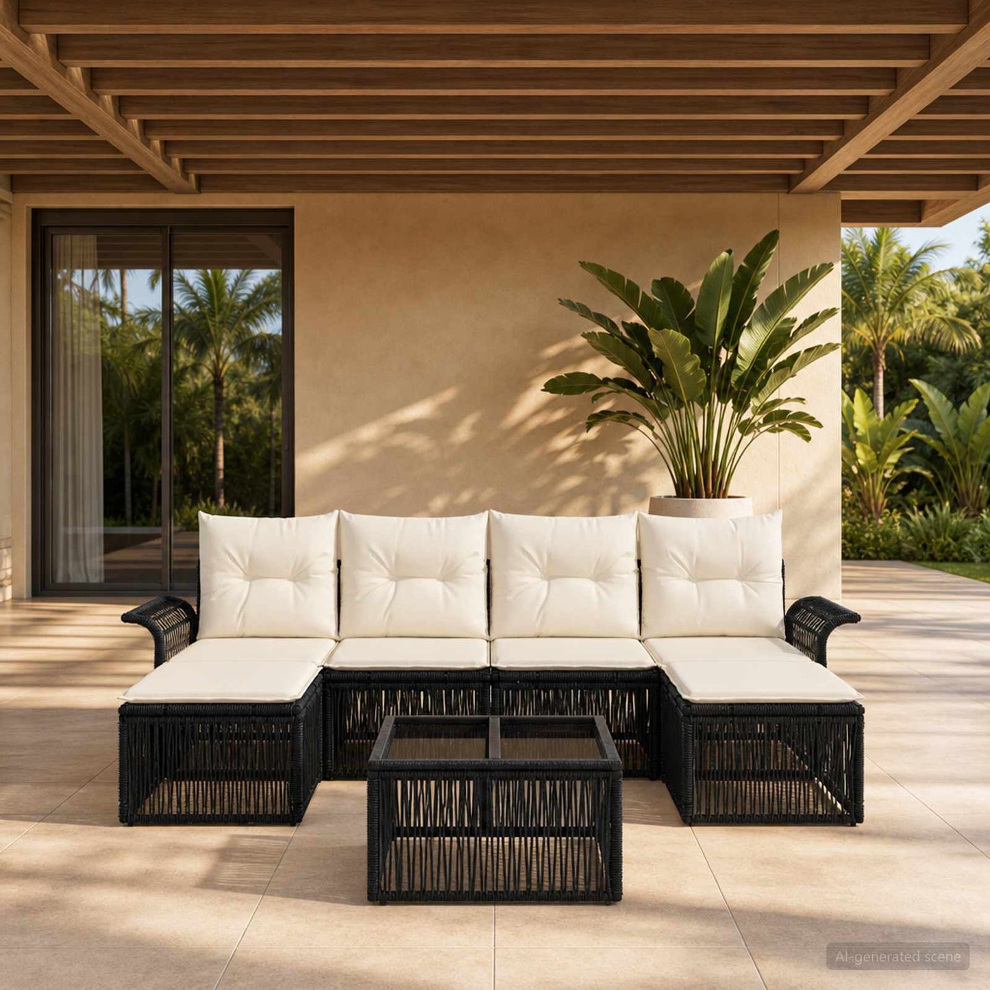 Set Divano da Giardino 7 pcs Nero polyrattan | homemem39