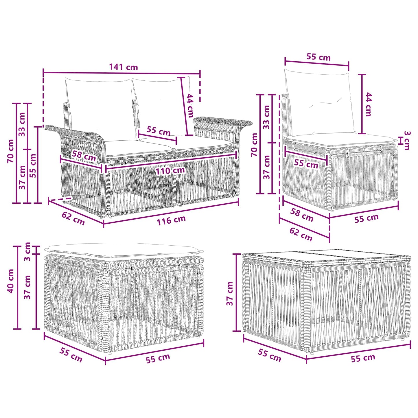 Set Divano da Giardino 7 pcs Nero polyrattan | homemem39