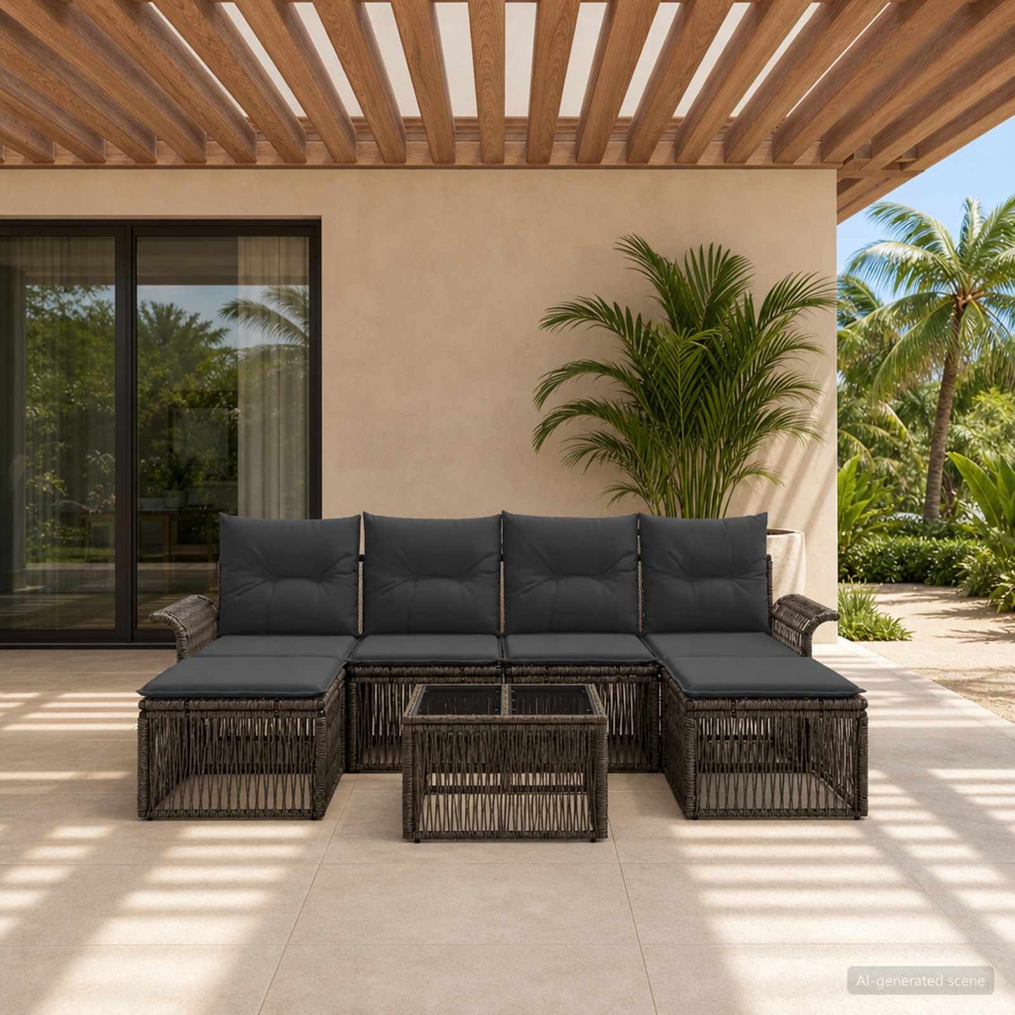 Set Divano da Giardino 7 pcs Grigio polyrattan | homemem39