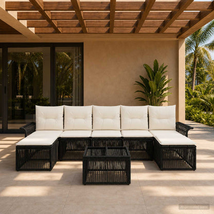 Set Divano da Giardino 8 pcs Nero polyrattan | homemem39