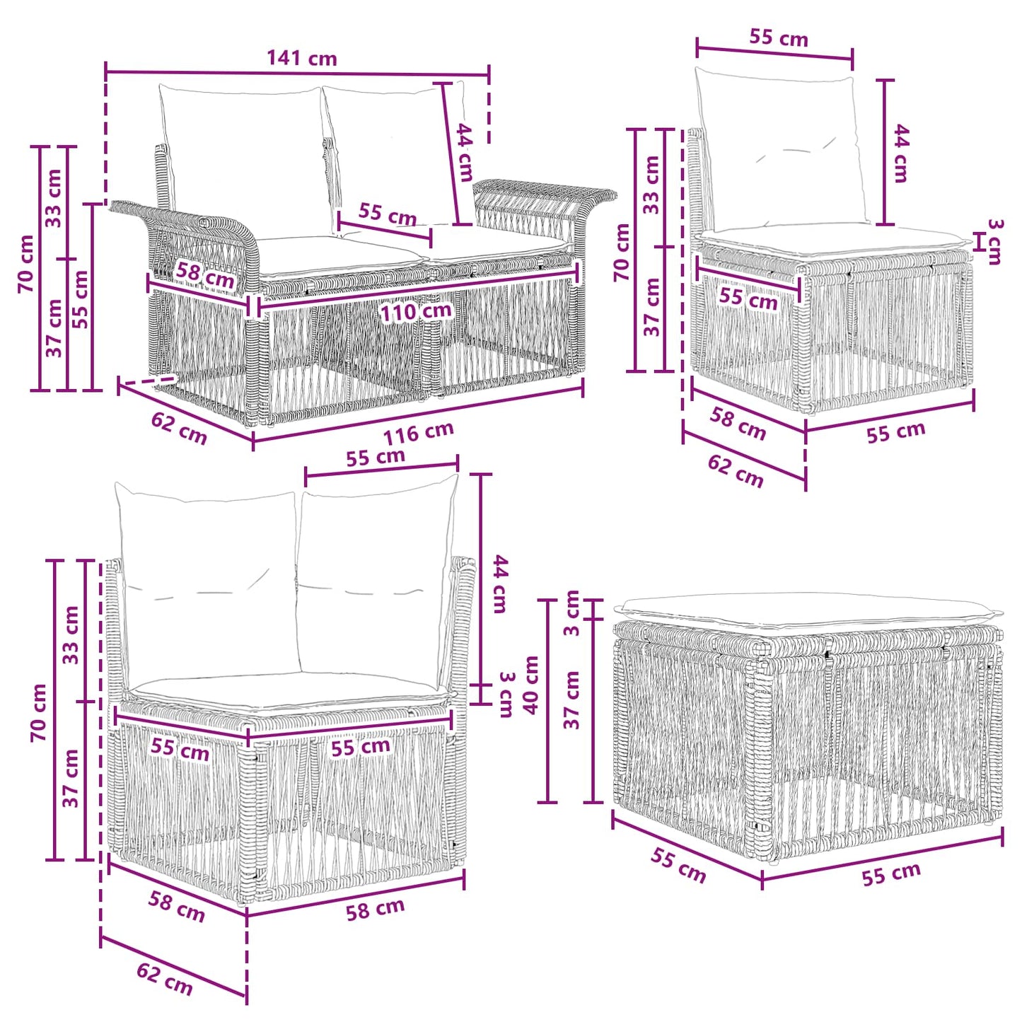 Set Divano da Giardino 8 pcs Nero polyrattan | homemem39