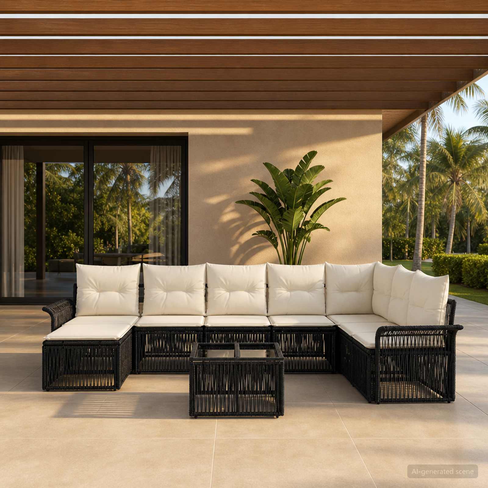 Set Divano da Giardino 9 pcs Nero polyrattan | homemem39