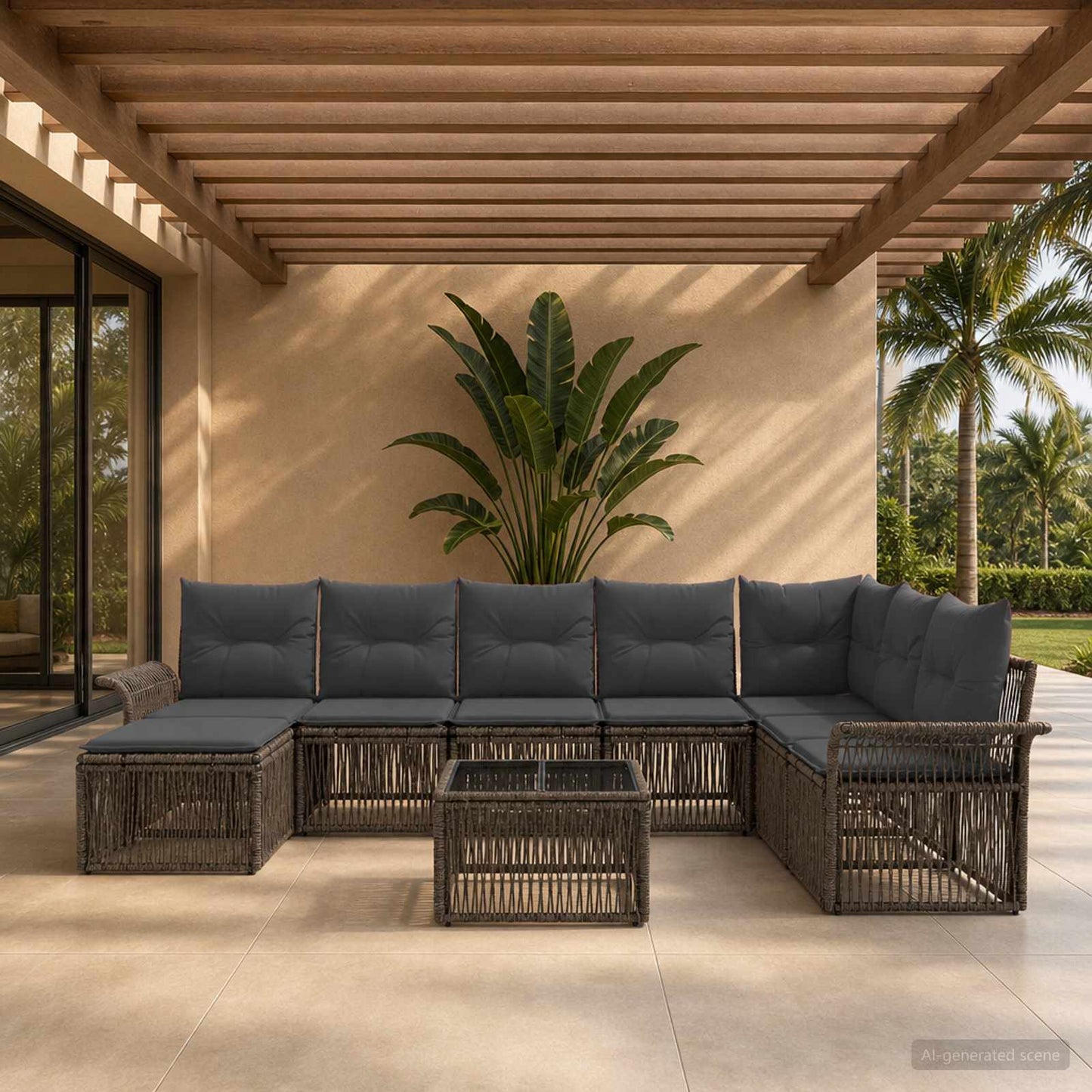 Set Divano da Giardino 9 pcs Grigio polyrattan | homemem39