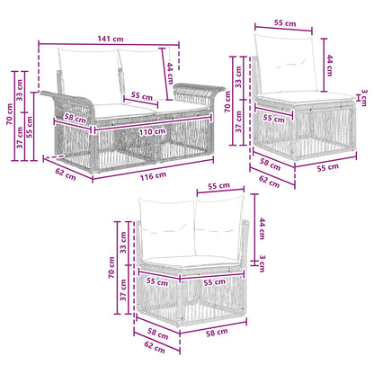 Set Divano da Giardino 6 pz 6-Numero di posti Grigio polyrattan | homemem39