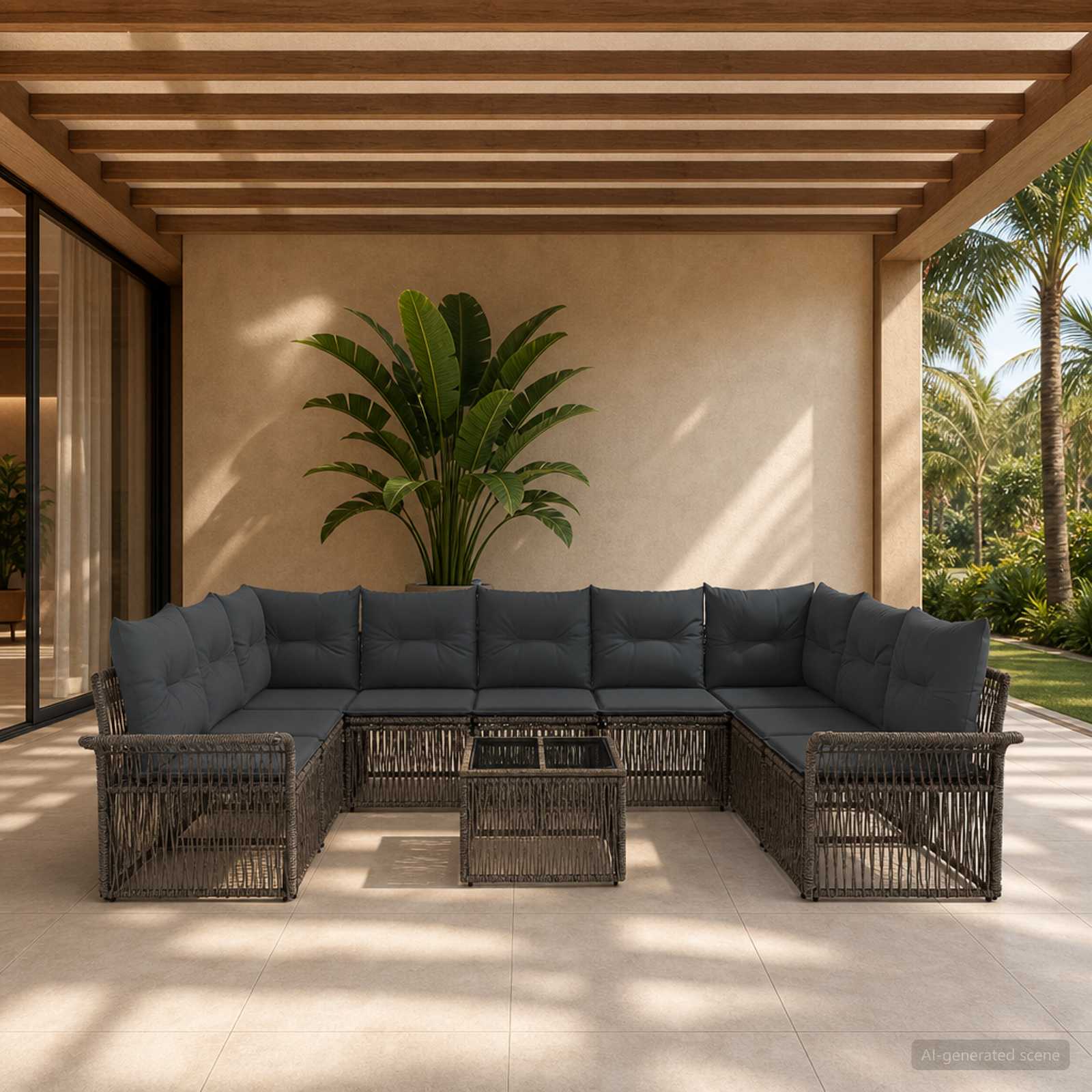 Set Divano da Giardino 10 pcs Grigio polyrattan | homemem39