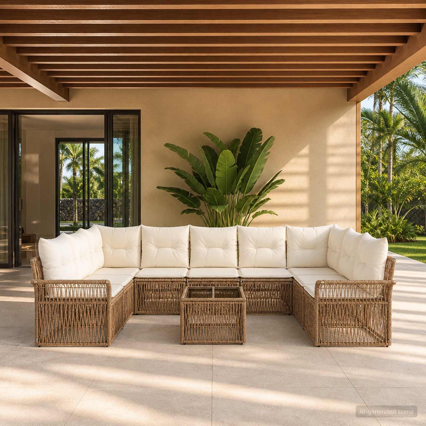 Set Divano da Giardino 10 pcs Beige polyrattan | homemem39