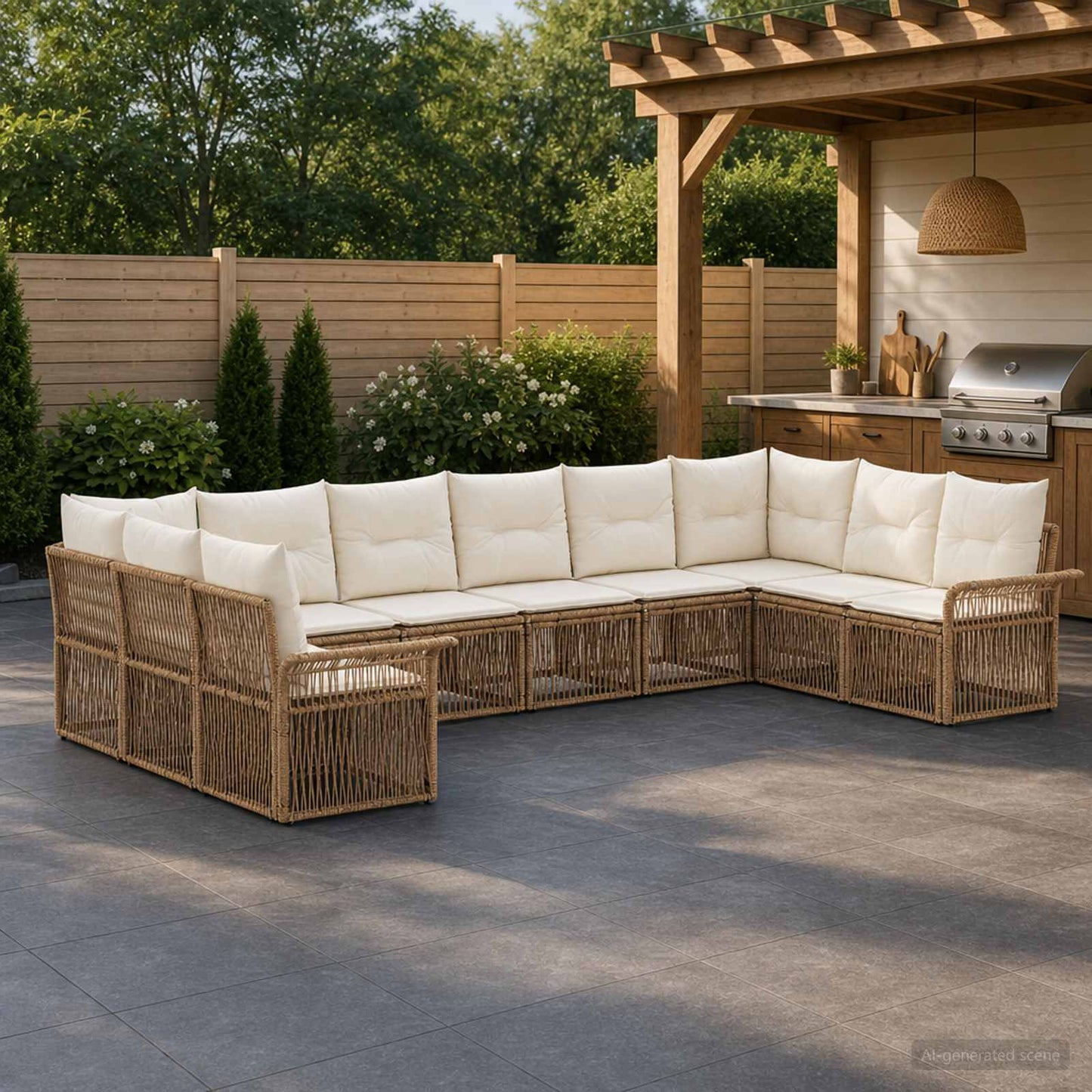 Set Divano da Giardino 10 pcs Beige polyrattan | homemem39