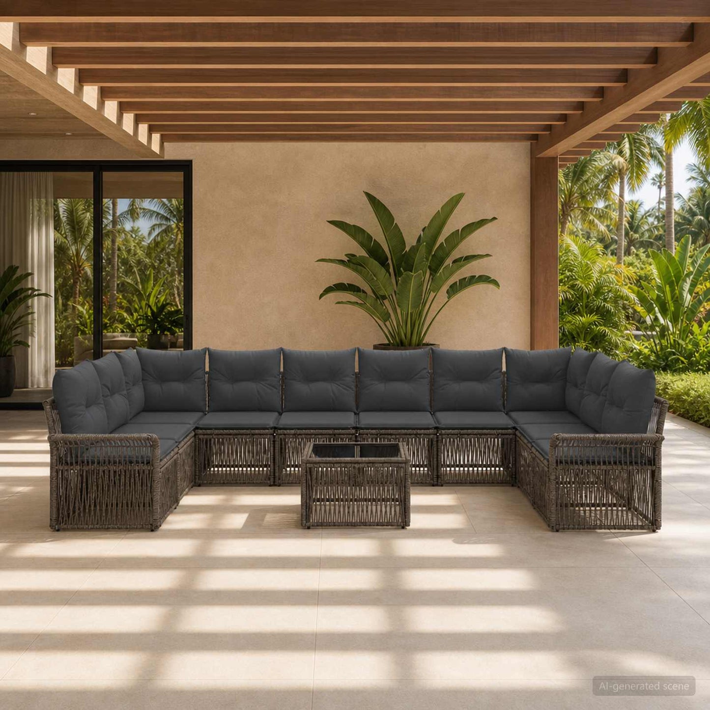 Set Divano da Giardino 11 pcs Grigio polyrattan | homemem39