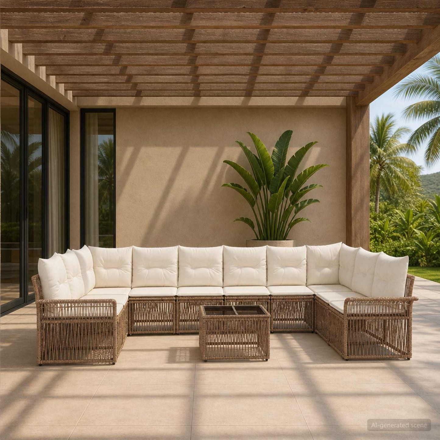 Set Divano da Giardino 11 pcs Beige polyrattan | homemem39