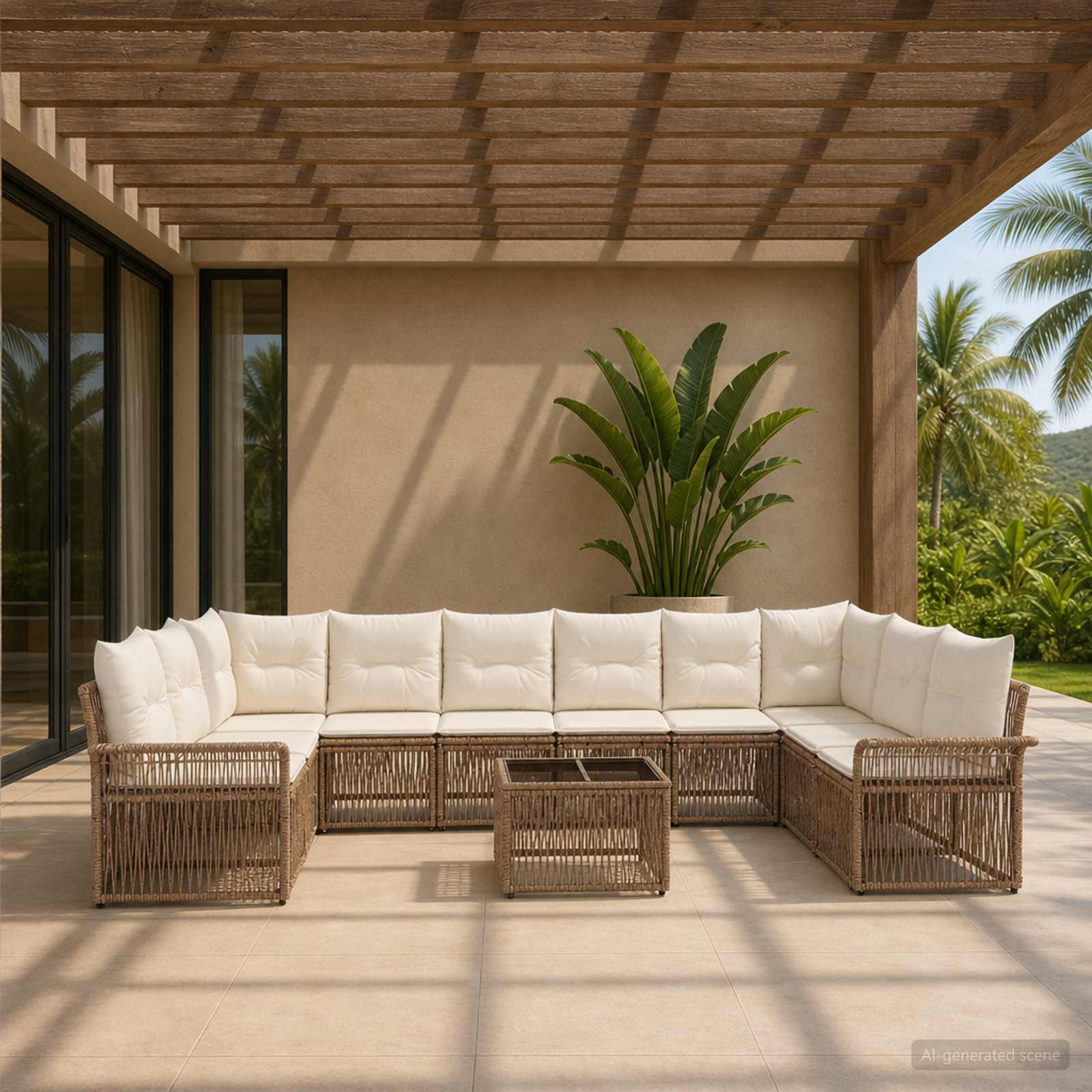 Set Divano da Giardino 11 pcs Beige polyrattan | homemem39
