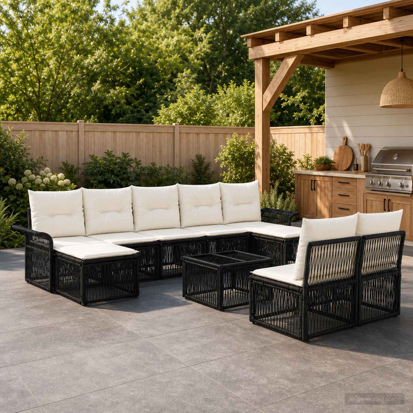 Set Divano da Giardino 10 pcs Nero polyrattan | homemem39