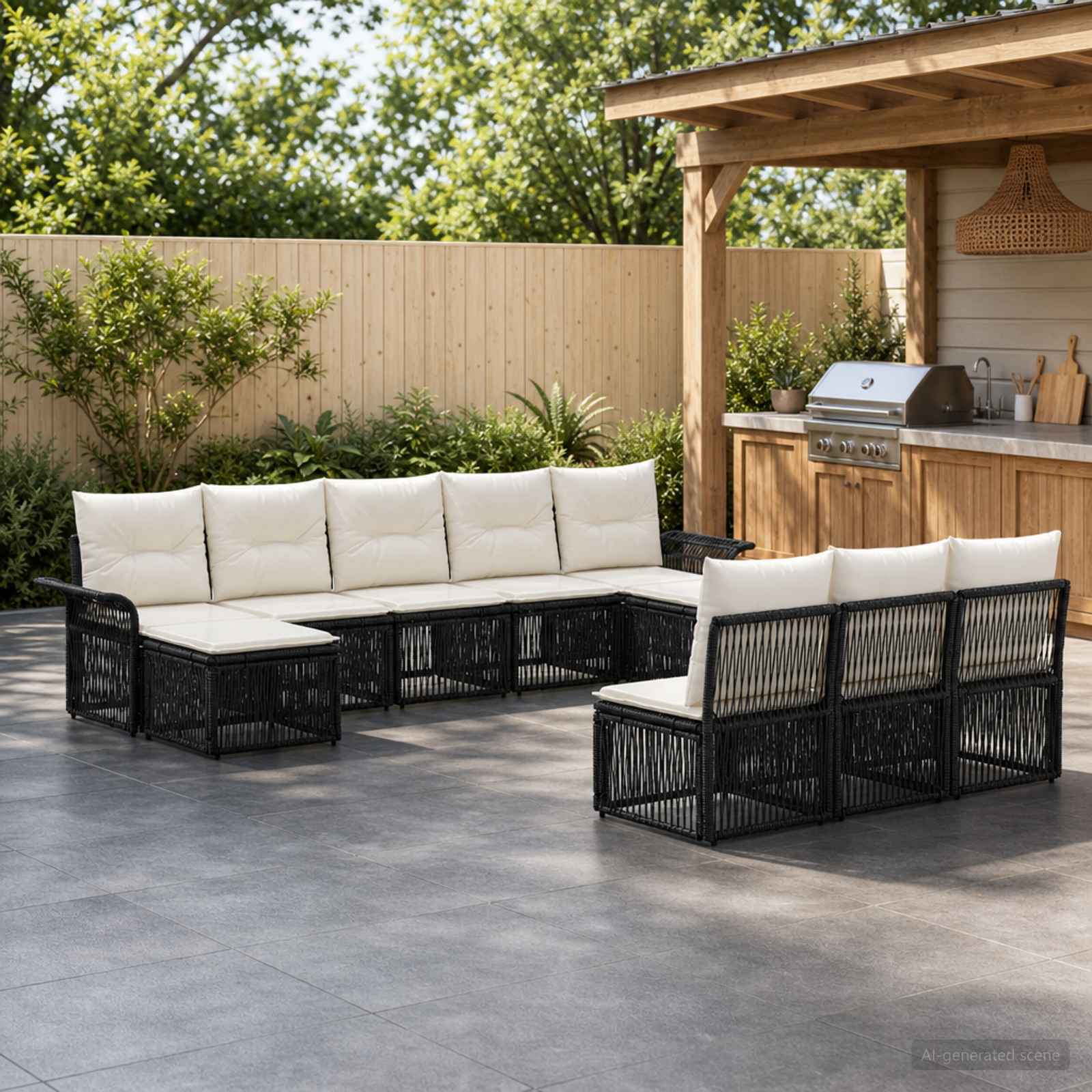 Set Divano da Giardino 10 pcs Nero polyrattan | homemem39