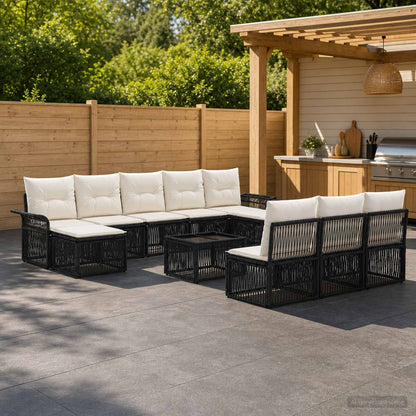 Set Divano da Giardino 11 pcs Nero polyrattan | homemem39
