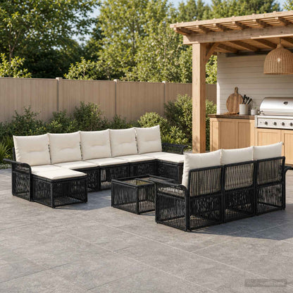 Set Divano da Giardino 11 pcs Nero polyrattan