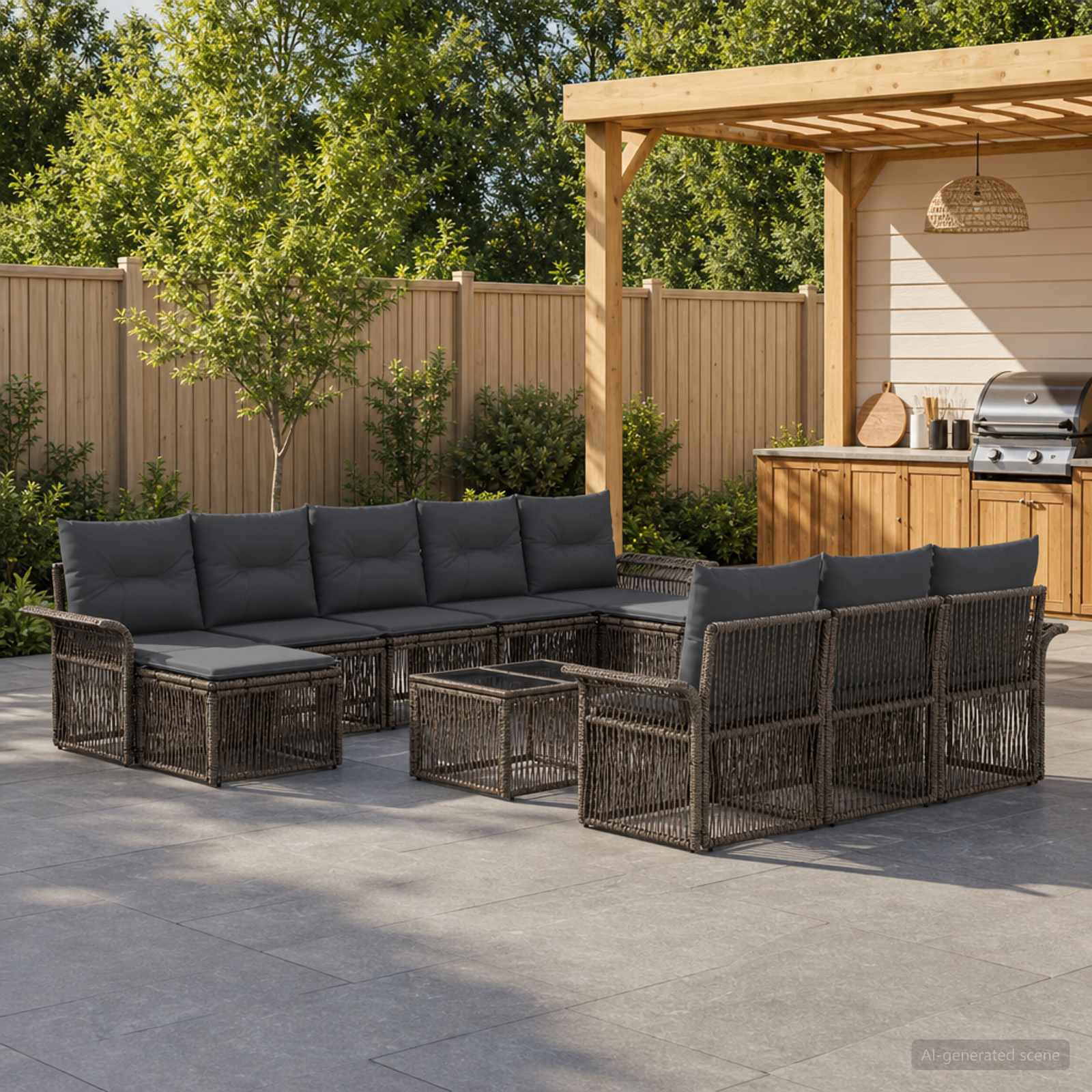 Set Divano da Giardino 11 pcs Grigio polyrattan | homemem39