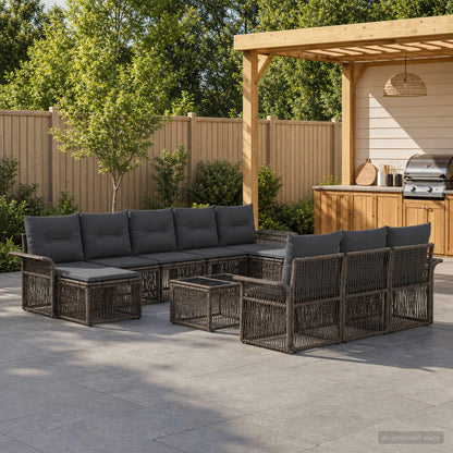 Set Divano da Giardino 11 pcs Grigio polyrattan | homemem39