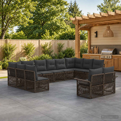 Set Divano da Giardino 12 pcs Grigio polyrattan