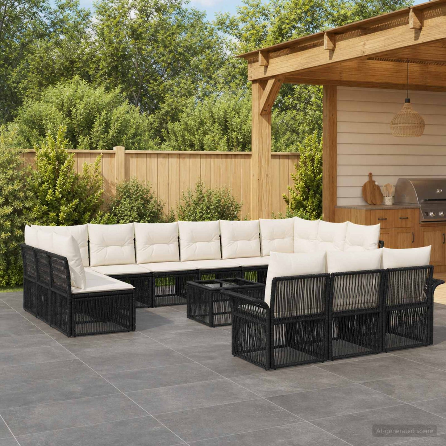 Set Divano da Giardino 14 pcs Nero polyrattan | homemem39