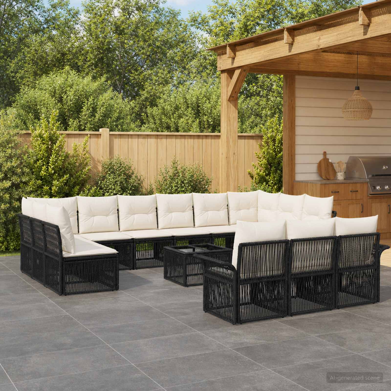 Set Divano da Giardino 14 pcs Nero polyrattan | homemem39