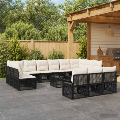 Set Divano da Giardino 14 pcs Nero polyrattan | homemem39