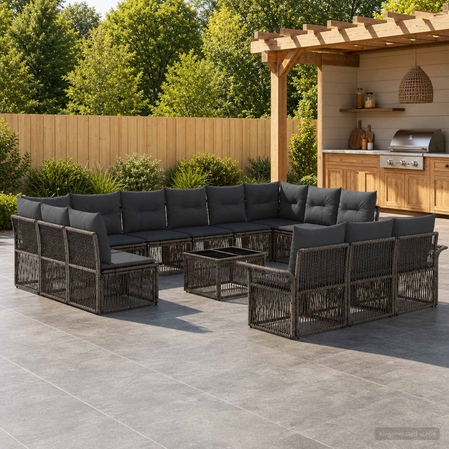 Set Divano da Giardino 14 pcs Grigio polyrattan | homemem39