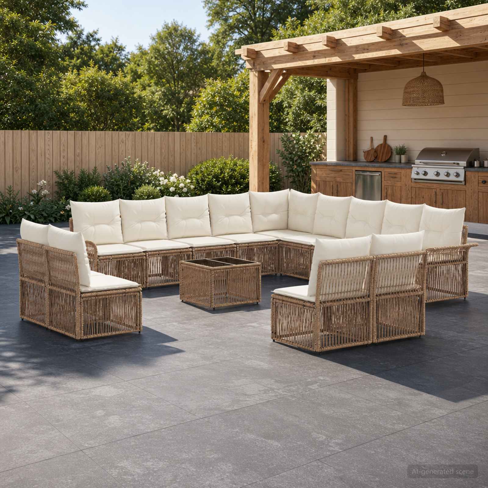 Set Divano da Giardino 14 pcs Beige polyrattan | homemem39