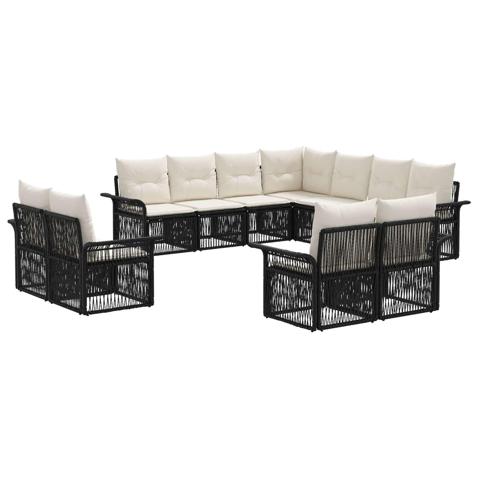Set Divano da Giardino 11 pcs Nero e Bianco Crema polyrattan | homemem39