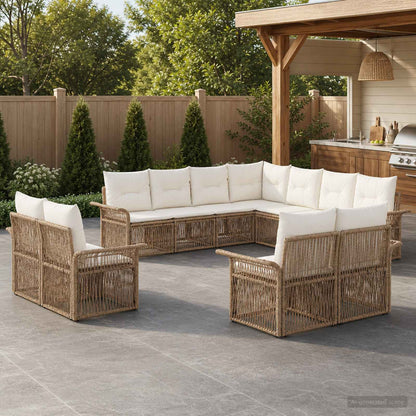 Set Divano da Giardino 11 pcs Beige e Bianco Crema polyrattan | homemem39