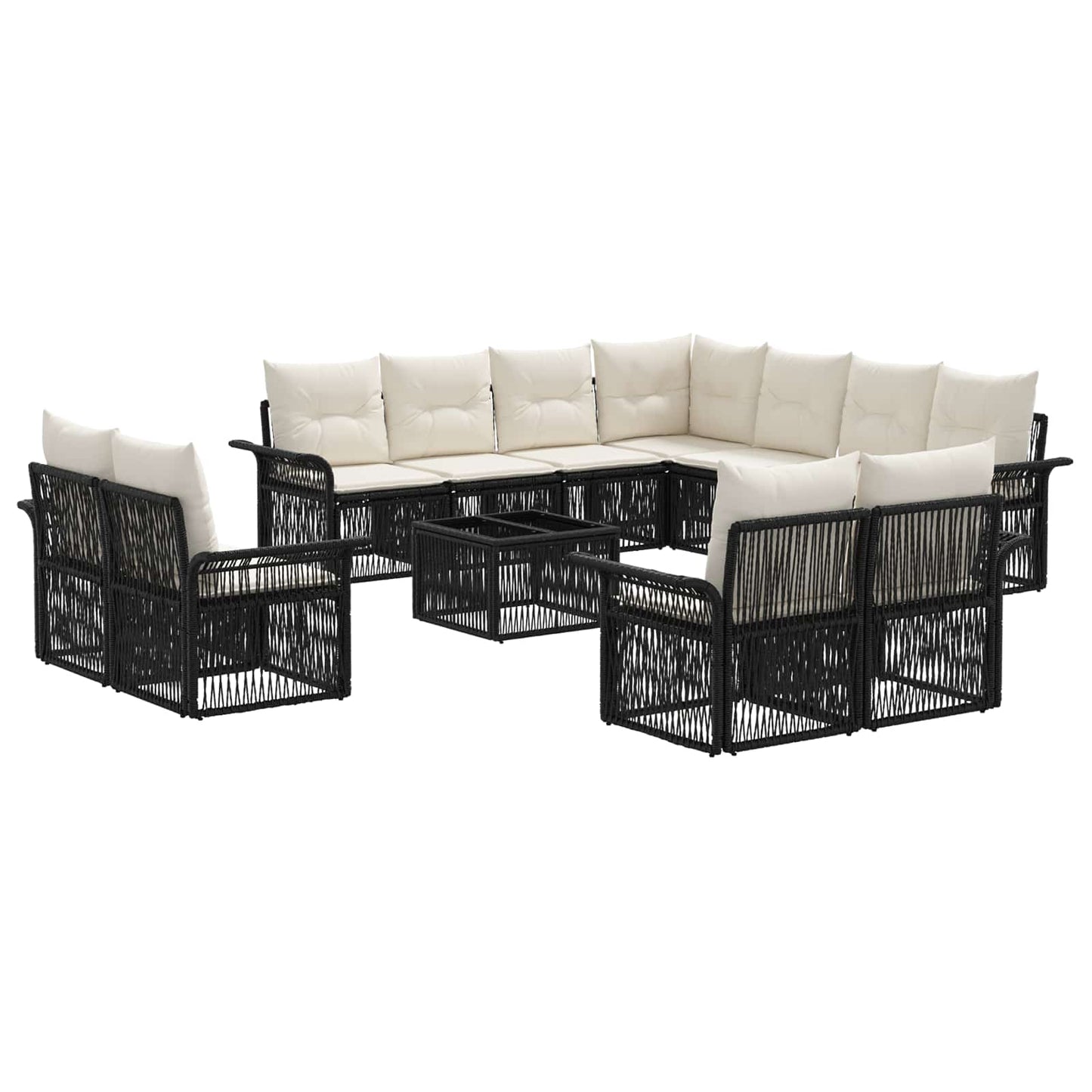 Set Divano da Giardino 12 pcs Nero e Bianco Crema polyrattan | homemem39
