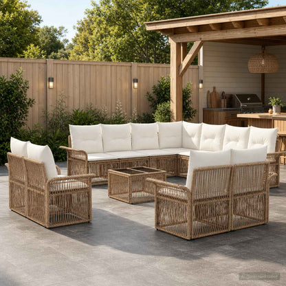 Set Divano da Giardino 12 pcs Beige e Bianco Crema polyrattan | homemem39