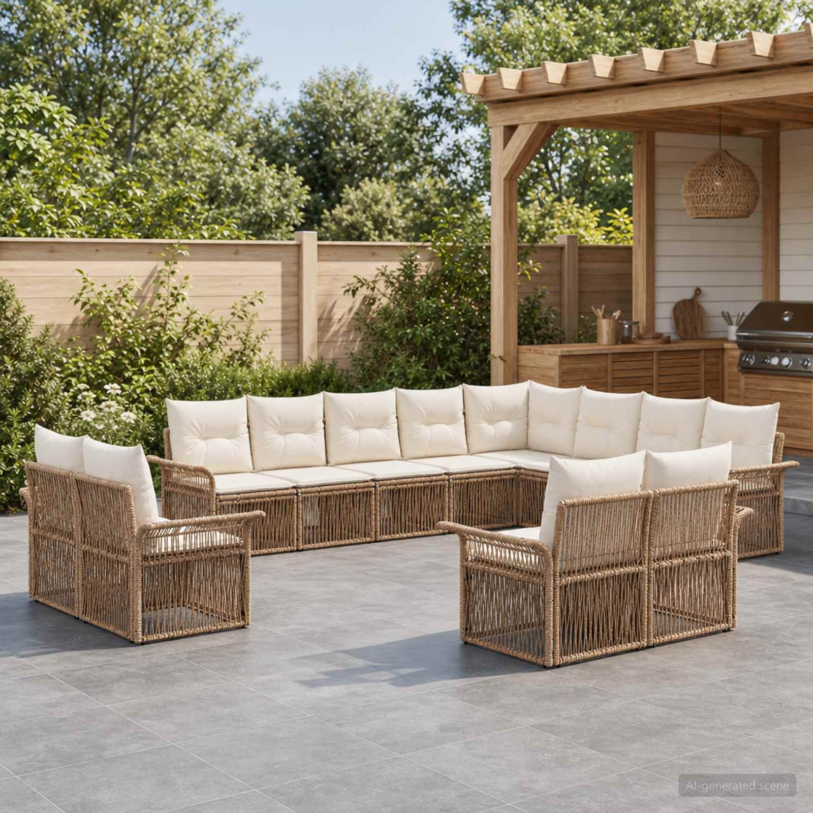 Set Divano da Giardino 12 pcs Beige e Bianco Crema polyrattan | homemem39