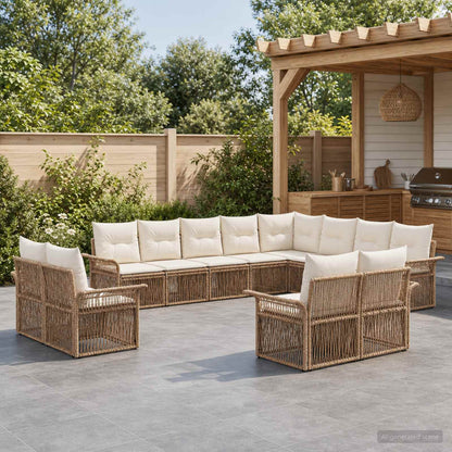 Set Divano da Giardino 12 pcs Beige e Bianco Crema polyrattan | homemem39