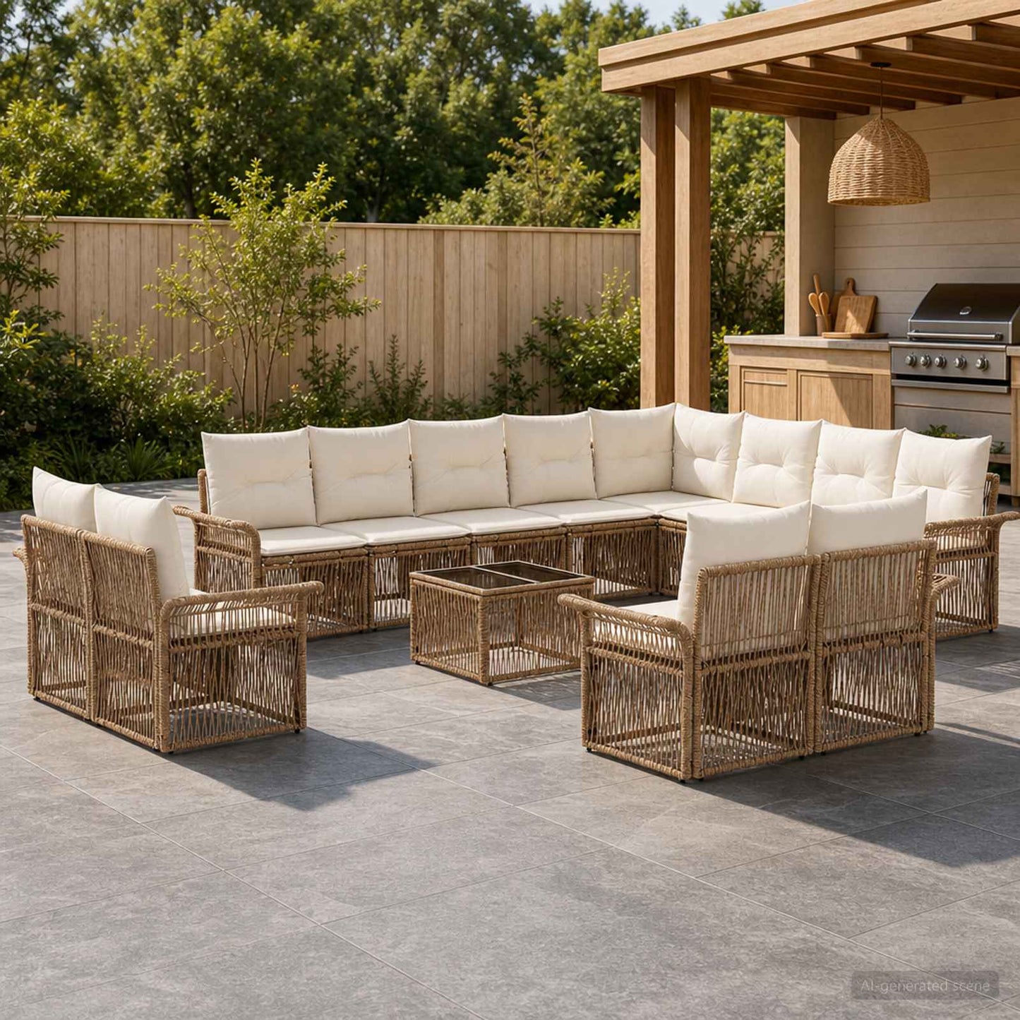 Set Divano da Giardino 13 pcs Beige e Bianco Crema polyrattan | homemem39