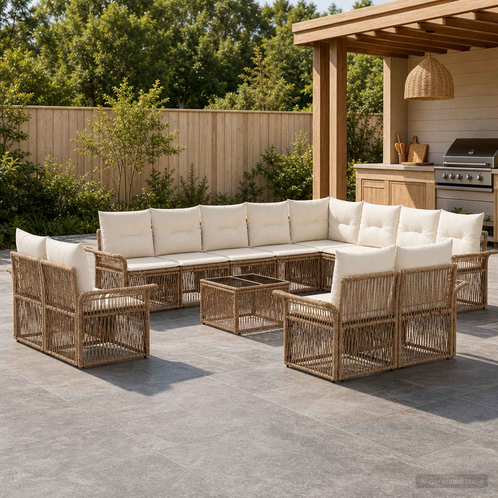 Set Divano da Giardino 13 pcs Beige e Bianco Crema polyrattan | homemem39