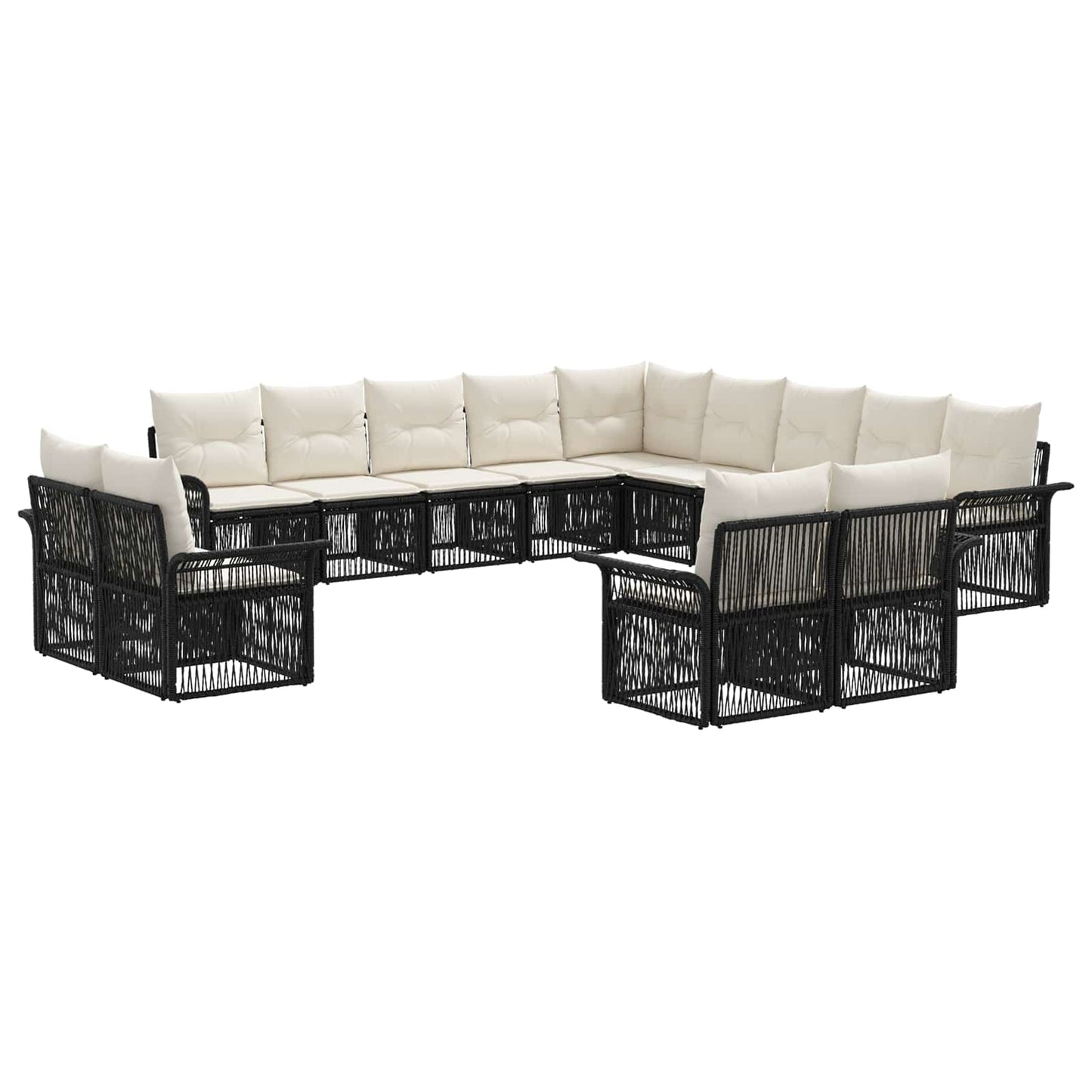 Set Divano da Giardino 13 pcs Nero e Bianco Crema polyrattan | homemem39