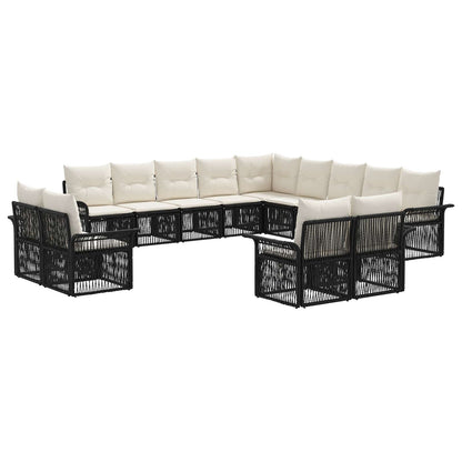 Set Divano da Giardino 13 pcs Nero e Bianco Crema polyrattan | homemem39