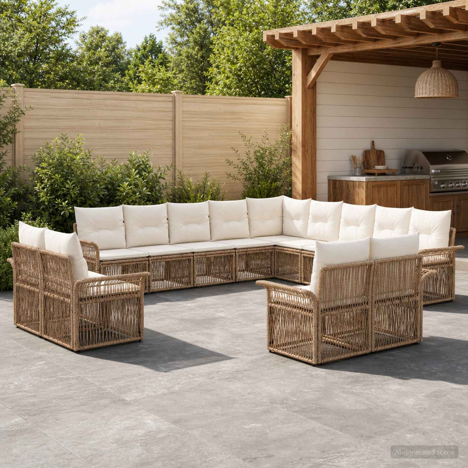 Set Divano da Giardino 13 pcs Beige e Bianco Crema polyrattan | homemem39