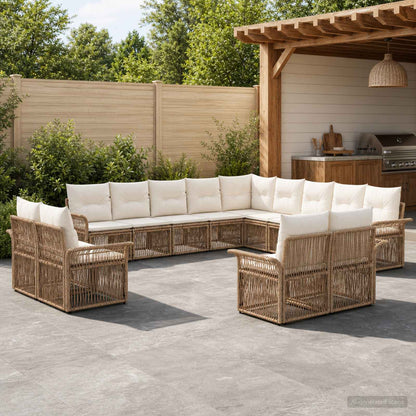 Set Divano da Giardino 13 pcs Beige e Bianco Crema polyrattan | homemem39