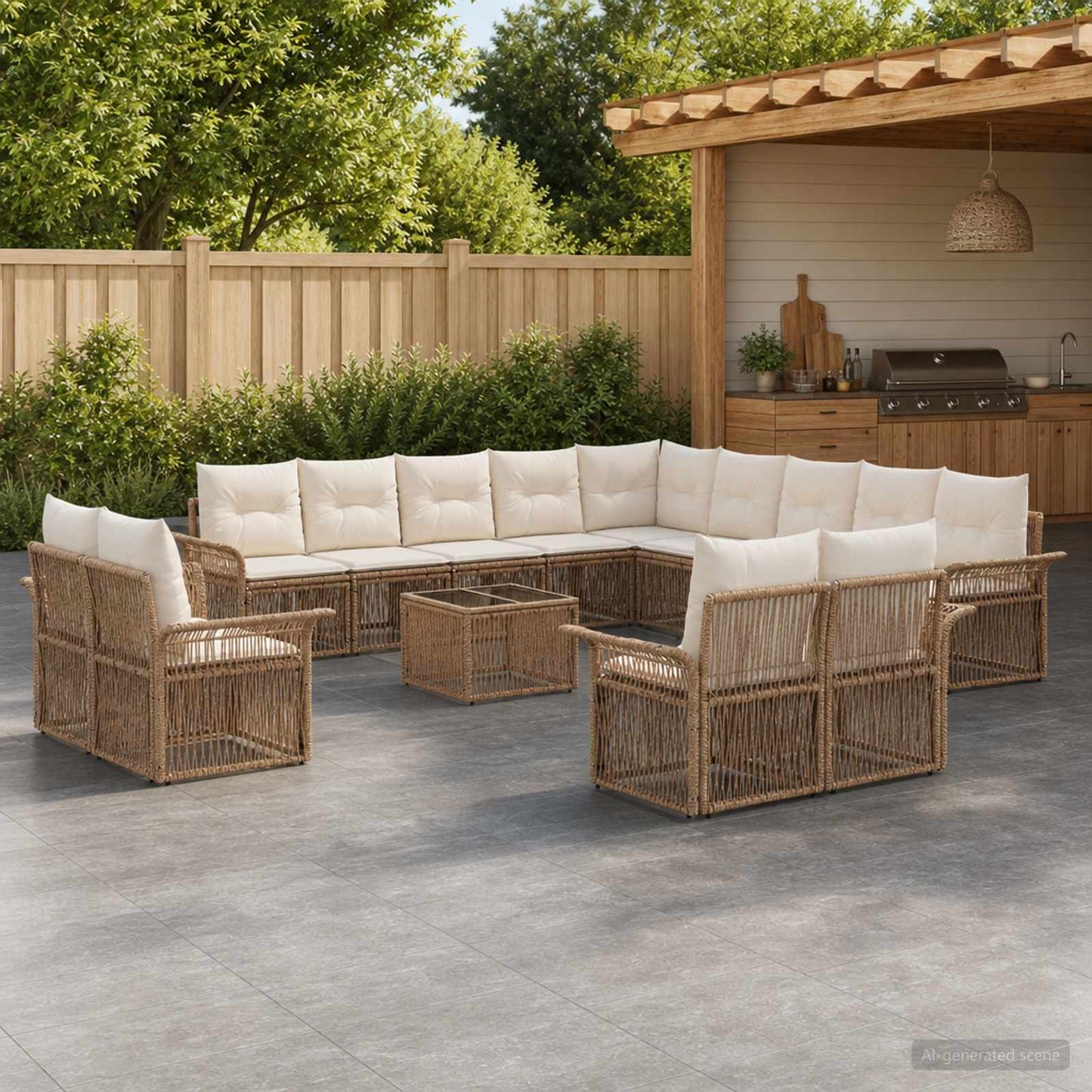 Set Divano da Giardino 14 pz Beige e Bianco Crema polyrattan