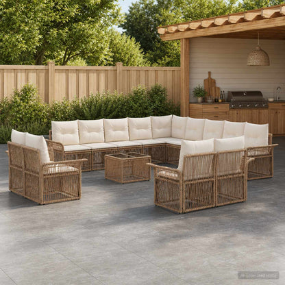 Set Divano da Giardino 14 pz Beige e Bianco Crema polyrattan