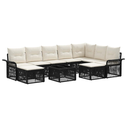 Set Divano da Giardino 10 pcs Nero e Bianco Crema polyrattan | homemem39